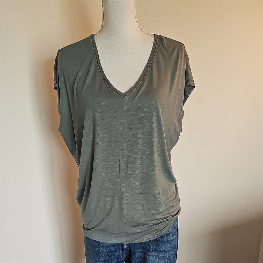White House Black Market Sage V-Neck Short Sleeve Top